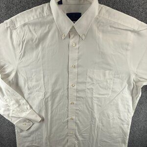 David Donahue Luxury 17 34/35 Button-Down Cotton Non Iron White Long Sleeve Men